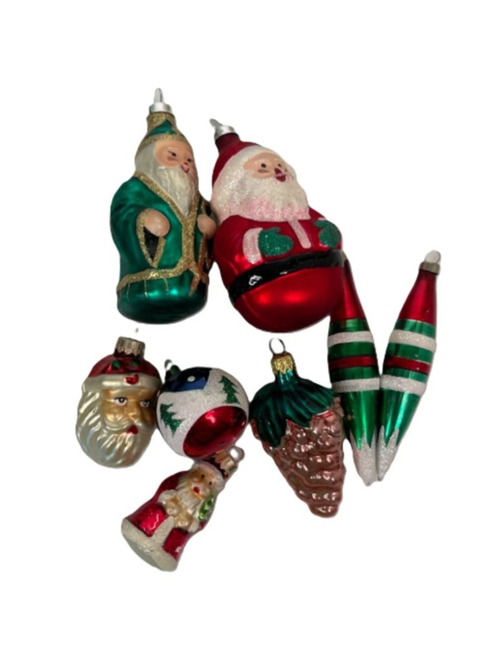 Vintage Mid Century Figural Mercury Glass Christmas Ornament Lot of 8